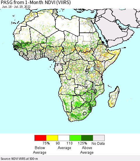Africa PASG from 1-Month NDVI (VIIRS) Thematic Map For 7/12/2022 - 7/19/2022