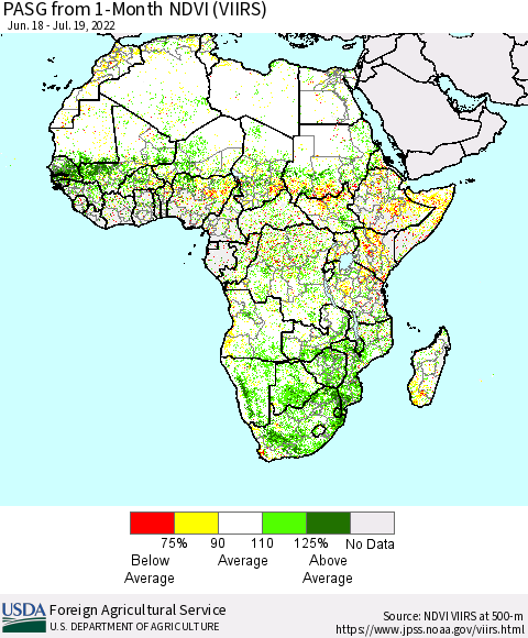 Africa PASG from 1-Month NDVI (VIIRS) Thematic Map For 7/11/2022 - 7/20/2022
