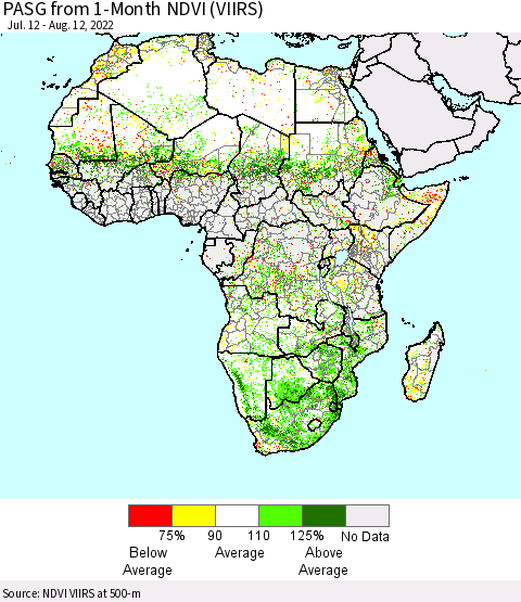 Africa PASG from 1-Month NDVI (VIIRS) Thematic Map For 8/5/2022 - 8/12/2022