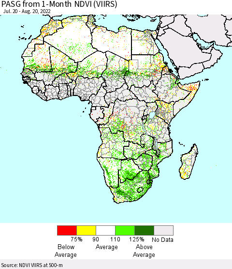 Africa PASG from 1-Month NDVI (VIIRS) Thematic Map For 8/11/2022 - 8/20/2022