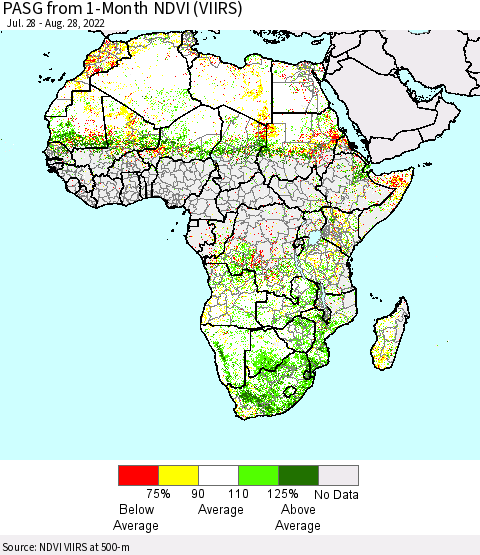 Africa PASG from 1-Month NDVI (VIIRS) Thematic Map For 8/21/2022 - 8/28/2022