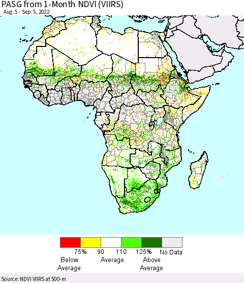 Africa PASG from 1-Month NDVI (VIIRS) Thematic Map For 8/29/2022 - 9/5/2022
