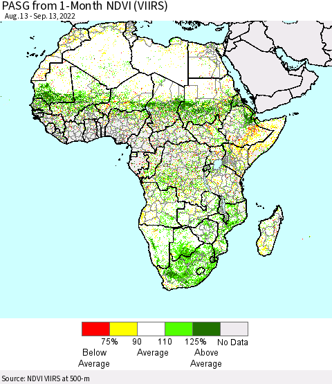 Africa PASG from 1-Month NDVI (VIIRS) Thematic Map For 9/6/2022 - 9/13/2022