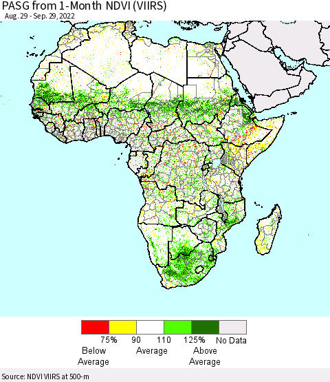 Africa PASG from 1-Month NDVI (VIIRS) Thematic Map For 9/22/2022 - 9/29/2022