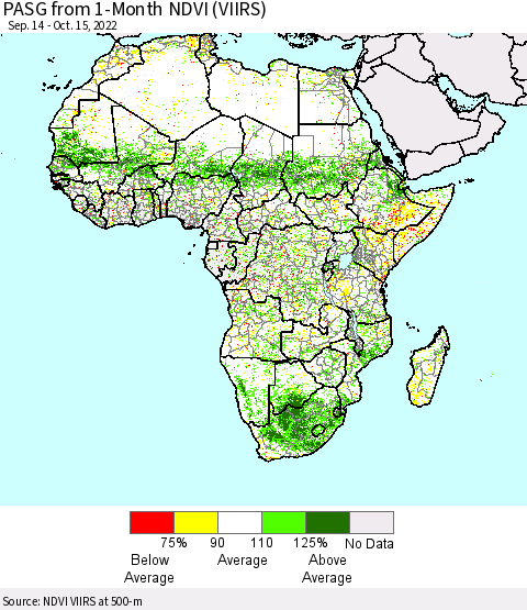 Africa PASG from 1-Month NDVI (VIIRS) Thematic Map For 10/8/2022 - 10/15/2022