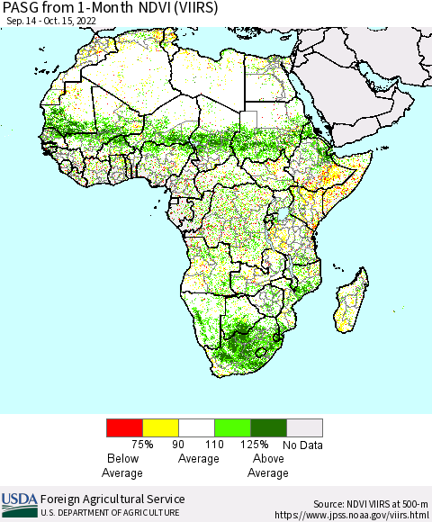Africa PASG from 1-Month NDVI (VIIRS) Thematic Map For 10/11/2022 - 10/20/2022