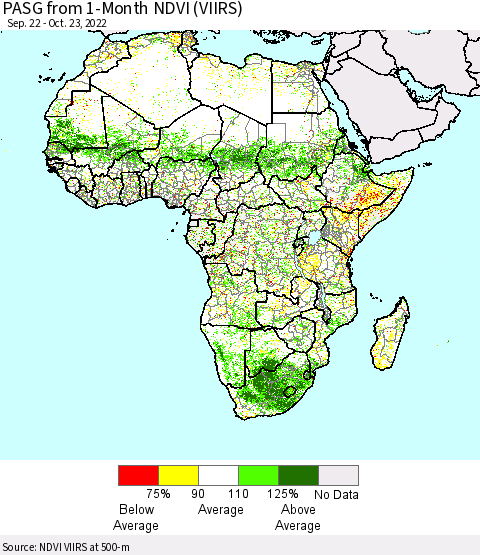 Africa PASG from 1-Month NDVI (VIIRS) Thematic Map For 10/16/2022 - 10/23/2022
