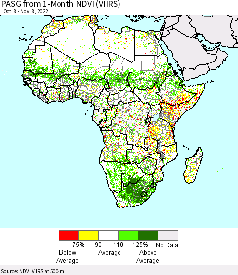 Africa PASG from 1-Month NDVI (VIIRS) Thematic Map For 11/1/2022 - 11/8/2022
