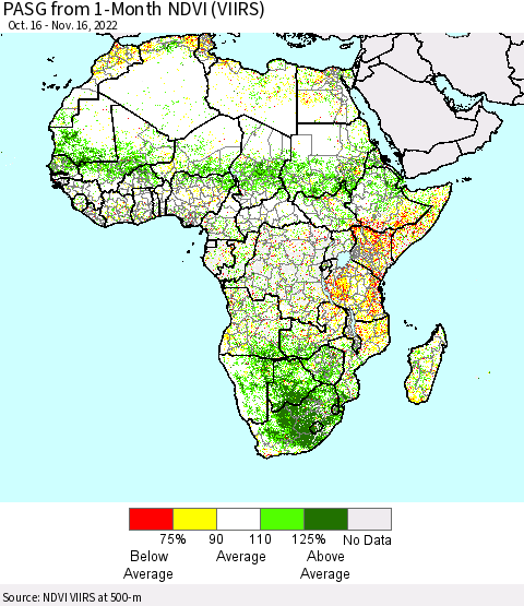 Africa PASG from 1-Month NDVI (VIIRS) Thematic Map For 11/9/2022 - 11/16/2022