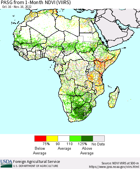 Africa PASG from 1-Month NDVI (VIIRS) Thematic Map For 11/11/2022 - 11/20/2022