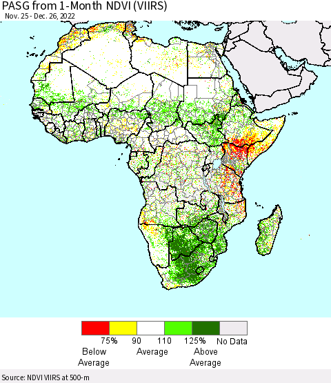 Africa PASG from 1-Month NDVI (VIIRS) Thematic Map For 12/19/2022 - 12/26/2022