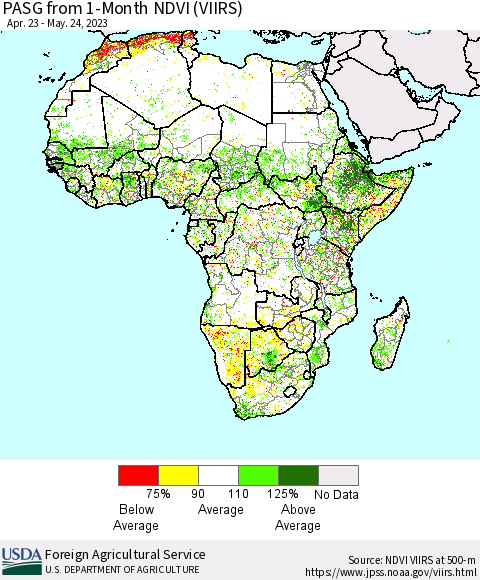 Africa PASG from 1-Month NDVI (VIIRS) Thematic Map For 5/21/2023 - 5/31/2023