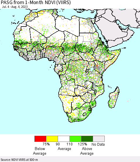 Africa PASG from 1-Month NDVI (VIIRS) Thematic Map For 7/28/2023 - 8/4/2023