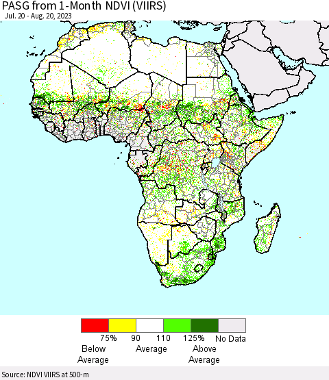 Africa PASG from 1-Month NDVI (VIIRS) Thematic Map For 8/11/2023 - 8/20/2023