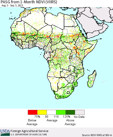 Africa PASG from 1-Month NDVI (VIIRS) Thematic Map For 9/1/2023 - 9/10/2023