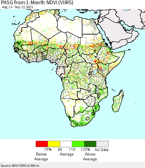 Africa PASG from 1-Month NDVI (VIIRS) Thematic Map For 9/6/2023 - 9/13/2023