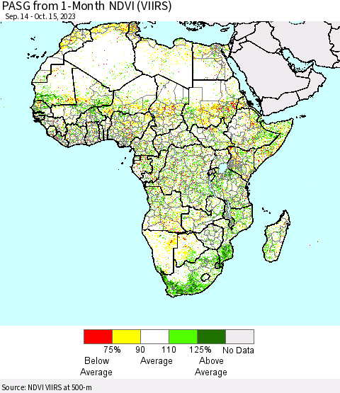 Africa PASG from 1-Month NDVI (VIIRS) Thematic Map For 10/8/2023 - 10/15/2023