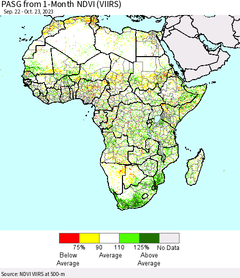 Africa PASG from 1-Month NDVI (VIIRS) Thematic Map For 10/16/2023 - 10/23/2023