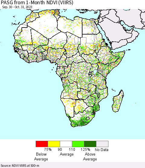 Africa PASG from 1-Month NDVI (VIIRS) Thematic Map For 10/24/2023 - 10/31/2023