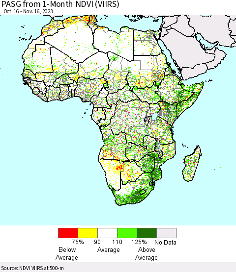 Africa PASG from 1-Month NDVI (VIIRS) Thematic Map For 11/9/2023 - 11/16/2023
