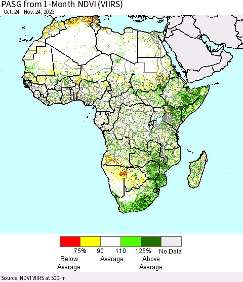 Africa PASG from 1-Month NDVI (VIIRS) Thematic Map For 11/17/2023 - 11/24/2023