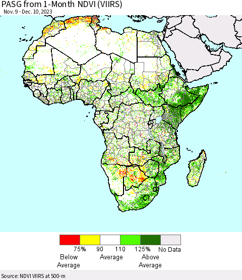 Africa PASG from 1-Month NDVI (VIIRS) Thematic Map For 12/3/2023 - 12/10/2023