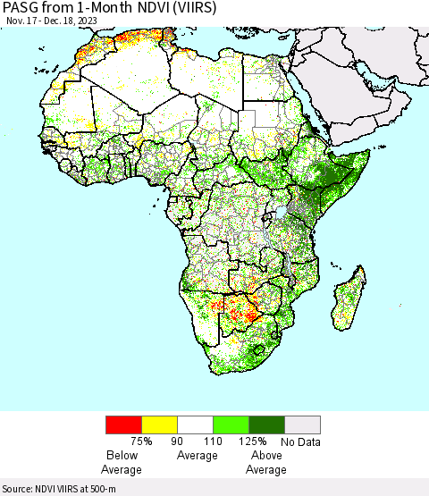 Africa PASG from 1-Month NDVI (VIIRS) Thematic Map For 12/11/2023 - 12/18/2023