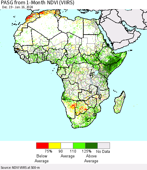 Africa PASG from 1-Month NDVI (VIIRS) Thematic Map For 1/9/2024 - 1/16/2024