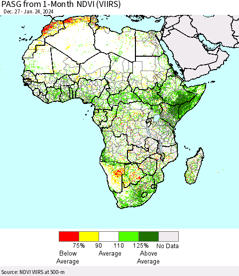 Africa PASG from 1-Month NDVI (VIIRS) Thematic Map For 1/17/2024 - 1/24/2024