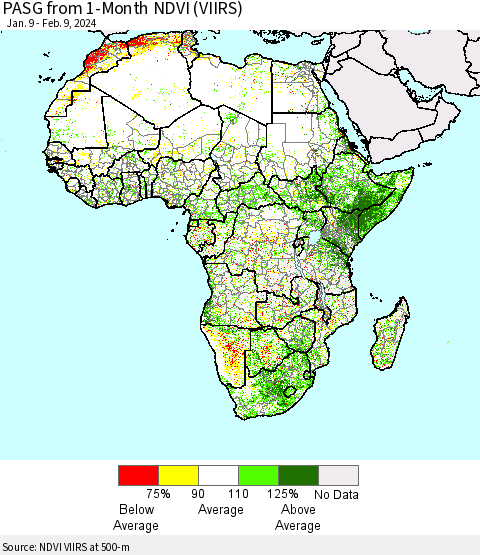 Africa PASG from 1-Month NDVI (VIIRS) Thematic Map For 2/2/2024 - 2/9/2024