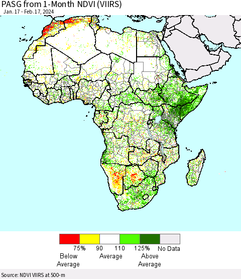Africa PASG from 1-Month NDVI (VIIRS) Thematic Map For 2/10/2024 - 2/17/2024