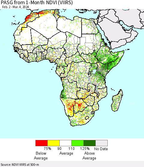 Africa PASG from 1-Month NDVI (VIIRS) Thematic Map For 2/26/2024 - 3/4/2024
