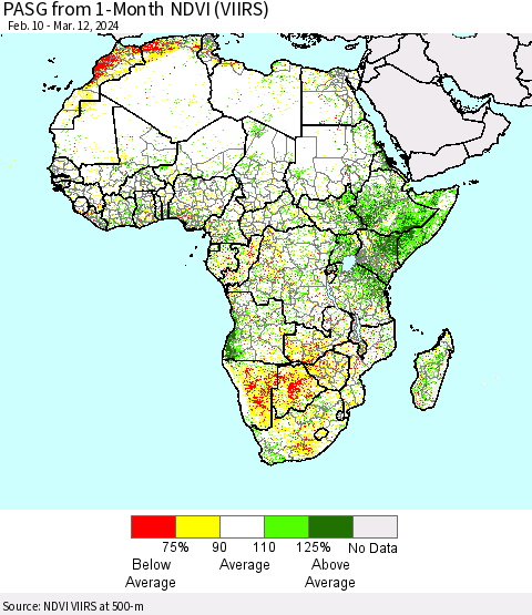 Africa PASG from 1-Month NDVI (VIIRS) Thematic Map For 3/5/2024 - 3/12/2024