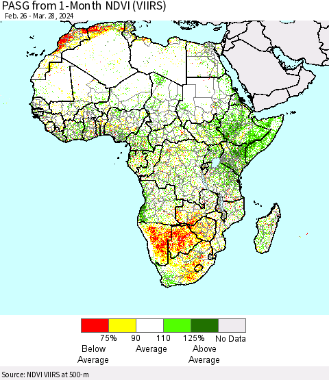 Africa PASG from 1-Month NDVI (VIIRS) Thematic Map For 3/21/2024 - 3/28/2024