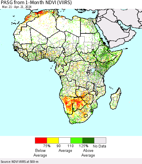 Africa PASG from 1-Month NDVI (VIIRS) Thematic Map For 4/14/2024 - 4/21/2024