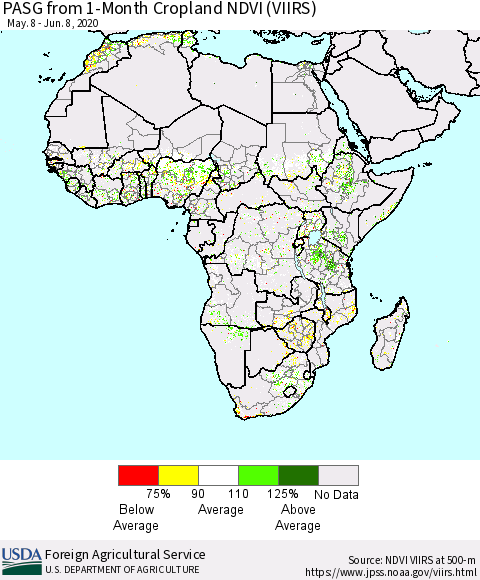 Africa PASG from 1-Month Cropland NDVI (VIIRS) Thematic Map For 6/1/2020 - 6/10/2020