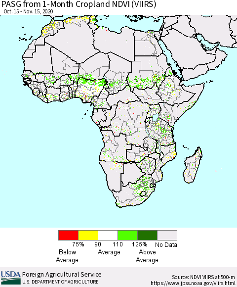 Africa PASG from 1-Month Cropland NDVI (VIIRS) Thematic Map For 11/11/2020 - 11/20/2020