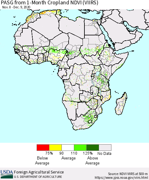 Africa PASG from 1-Month Cropland NDVI (VIIRS) Thematic Map For 12/1/2020 - 12/10/2020