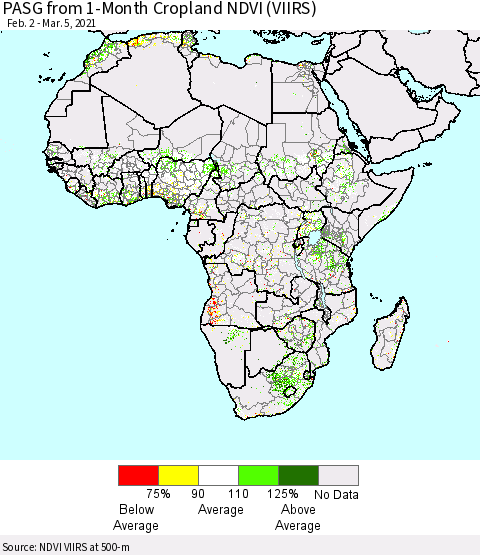 Africa PASG from 1-Month Cropland NDVI (VIIRS) Thematic Map For 2/26/2021 - 3/5/2021