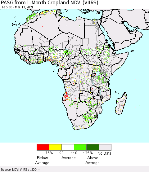 Africa PASG from 1-Month Cropland NDVI (VIIRS) Thematic Map For 3/6/2021 - 3/13/2021