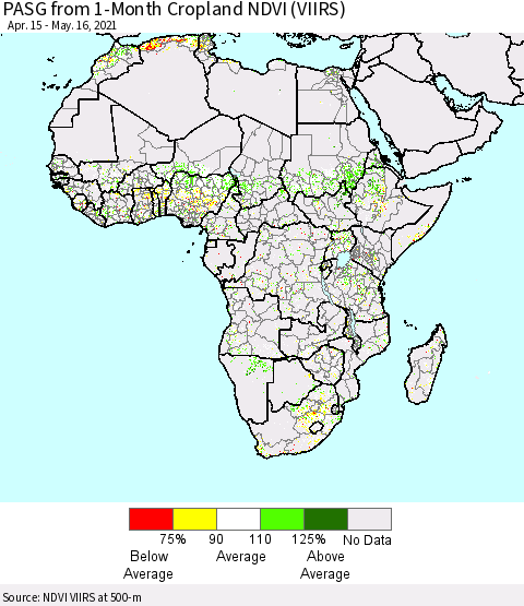 Africa PASG from 1-Month Cropland NDVI (VIIRS) Thematic Map For 5/9/2021 - 5/16/2021