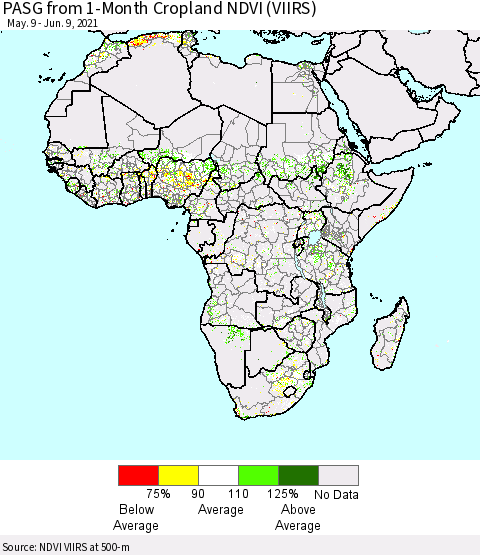 Africa PASG from 1-Month Cropland NDVI (VIIRS) Thematic Map For 6/2/2021 - 6/9/2021