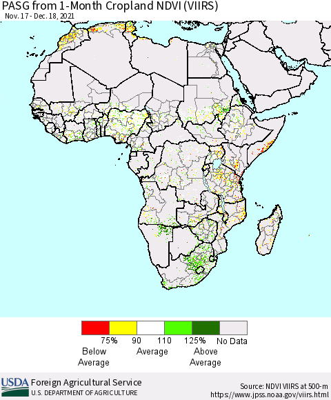 Africa PASG from 1-Month Cropland NDVI (VIIRS) Thematic Map For 12/11/2021 - 12/20/2021