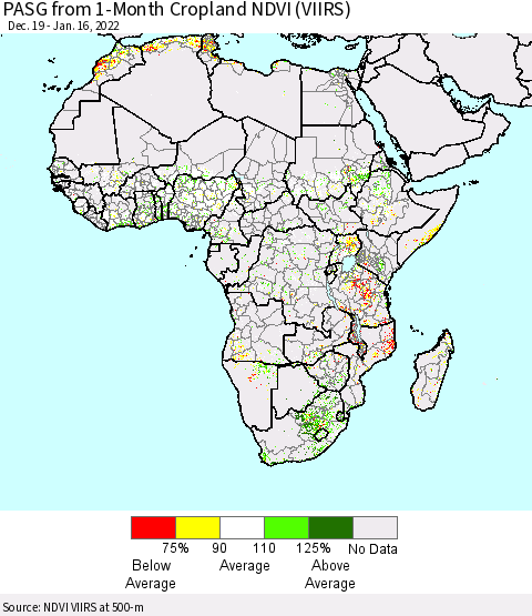 Africa PASG from 1-Month Cropland NDVI (VIIRS) Thematic Map For 1/9/2022 - 1/16/2022