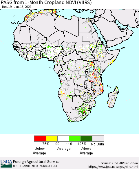 Africa PASG from 1-Month Cropland NDVI (VIIRS) Thematic Map For 1/11/2022 - 1/20/2022