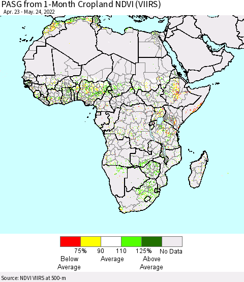 Africa PASG from 1-Month Cropland NDVI (VIIRS) Thematic Map For 5/17/2022 - 5/24/2022