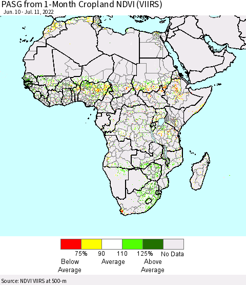 Africa PASG from 1-Month Cropland NDVI (VIIRS) Thematic Map For 7/4/2022 - 7/11/2022