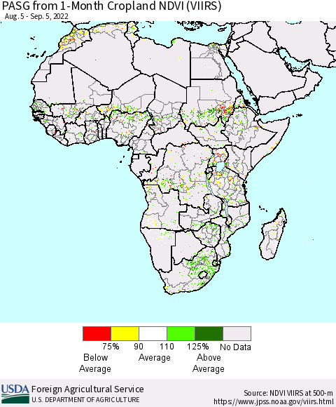 Africa PASG from 1-Month Cropland NDVI (VIIRS) Thematic Map For 9/1/2022 - 9/10/2022