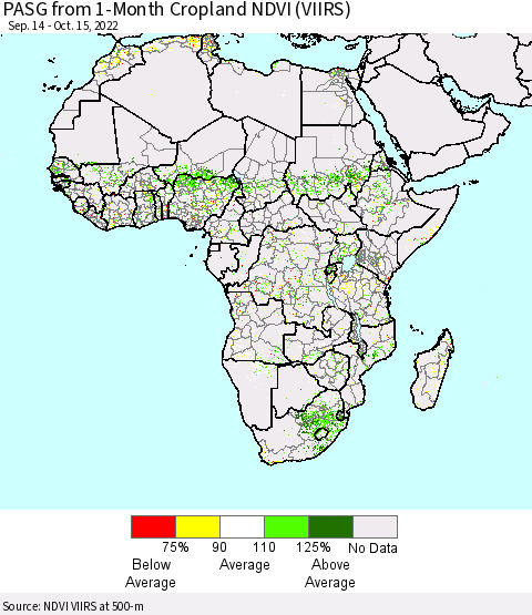 Africa PASG from 1-Month Cropland NDVI (VIIRS) Thematic Map For 10/8/2022 - 10/15/2022
