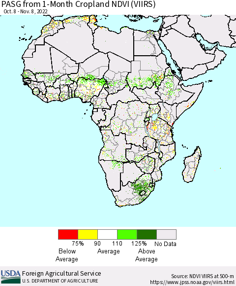 Africa PASG from 1-Month Cropland NDVI (VIIRS) Thematic Map For 11/1/2022 - 11/10/2022